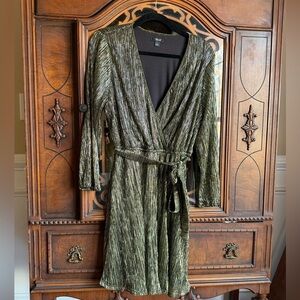 Vera Wang gold sparkle wrap dress